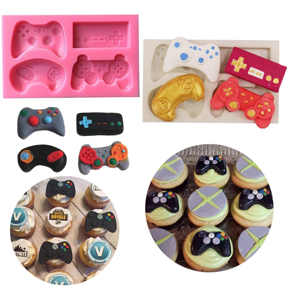 Hiparty 2Pcs Game Controller Cake Fondant Mold - Video Game Gamepad Silicone Chocolate Candy Mold For Cupcake Topper Decoration