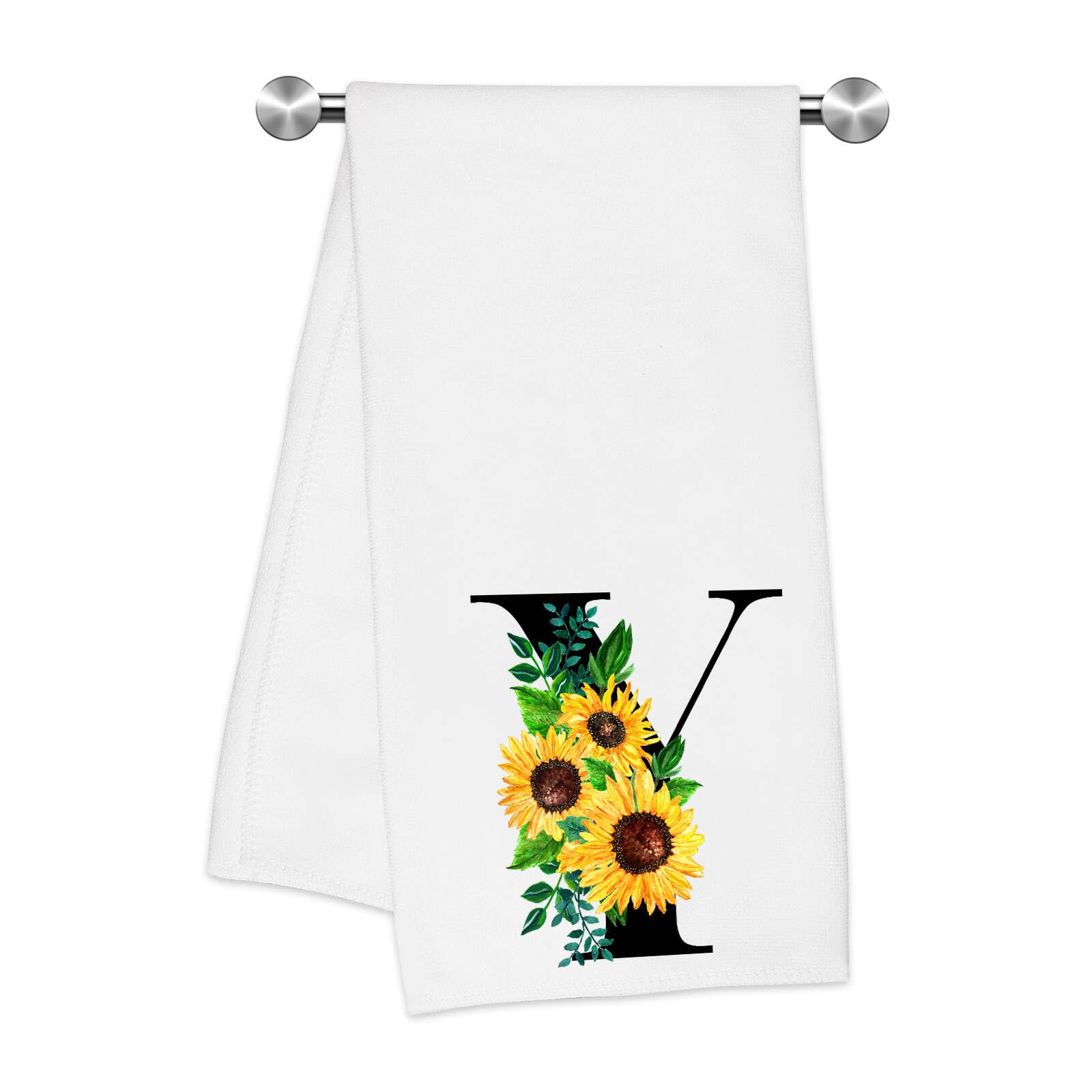 Z-synka Monogrammed Sunflower Hand Towels,Ini-tial Y Tea Towel Letter Kitchen Towels,Sunflower Gifts for Women,Monogram Dish Tow