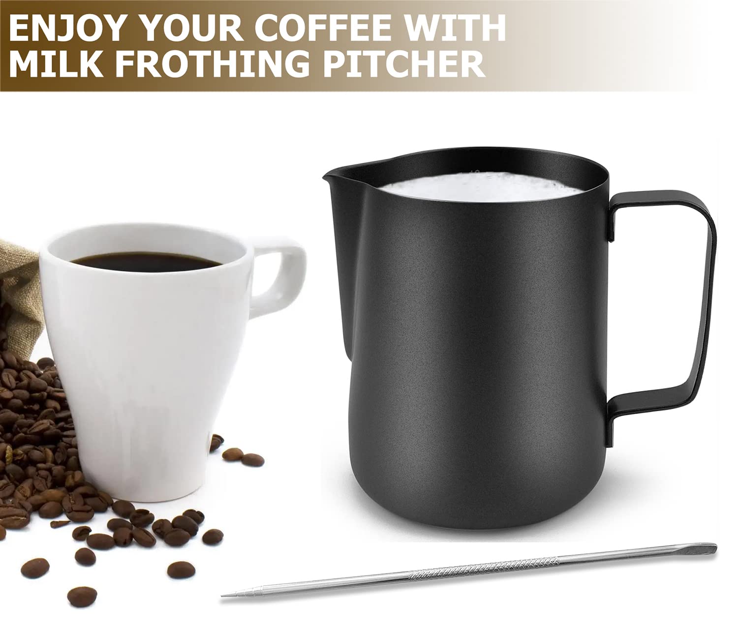 Camkyde Stainless Steel Milk Frothing Pitcher 20 Oz, Espresso Steaming Pitcher With Decorating Pen For Espresso Machines, Cappuc