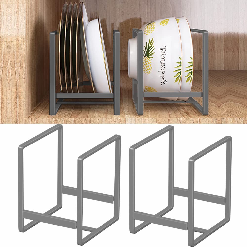 Mingfanity 4Pcs Plate Holders Organizer, Metal Dish Storage Dying Display Rack For Cabinet, Counter And Cupboard, Grey, 4 Small