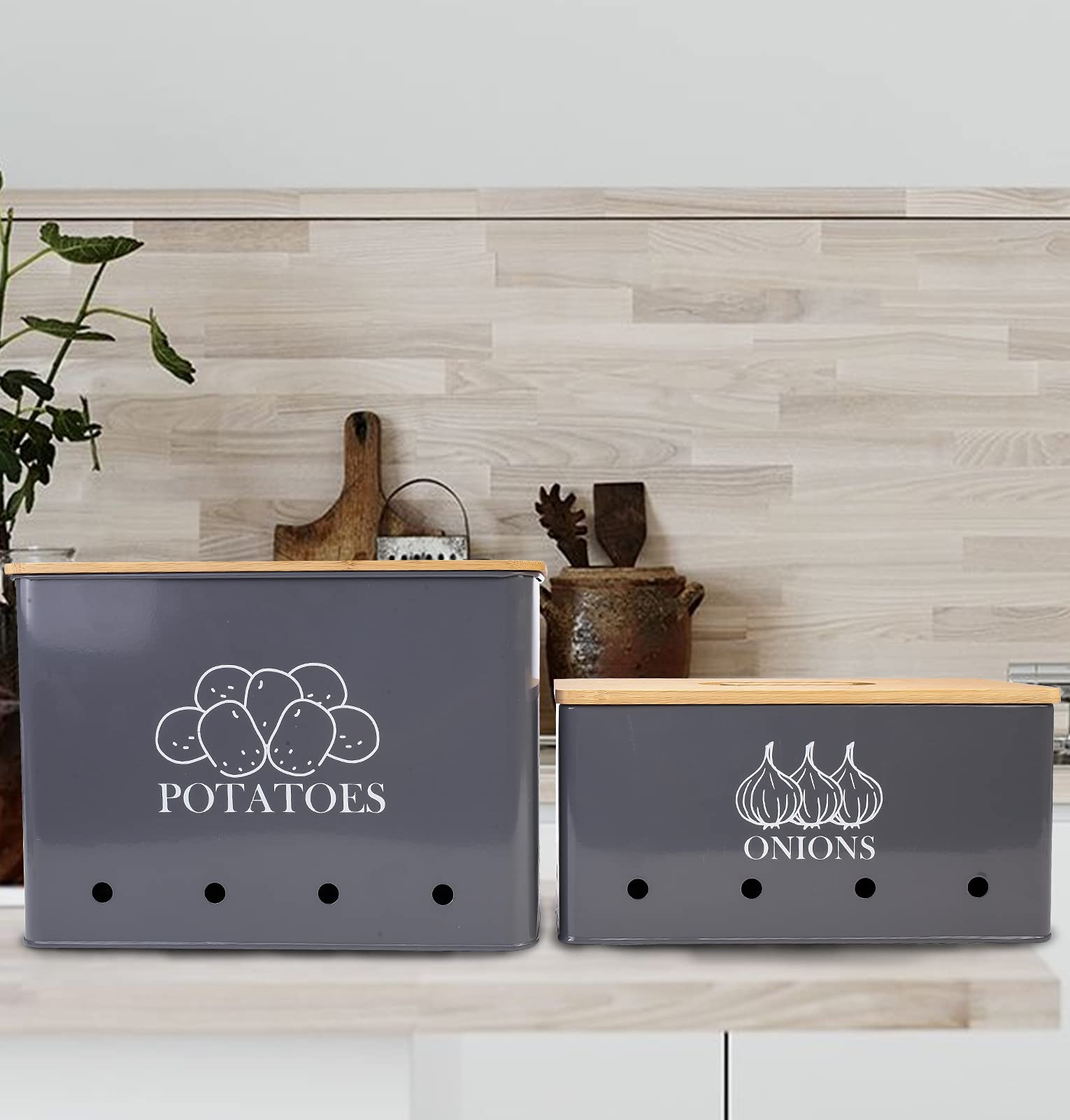 Gdfjiy Potato Onion Kitchen Storage Canisters,Storage Bin For Kitchen 2 Pack Set,Potatoe, Potato Storage Box,Storage And Long Sh