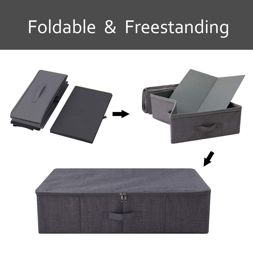 iwill CREATE PRO Underbed Storage Boxes for Bedding/Garment/Duvets/Blankets/Shoes, Folding Fabric Rigid Under bed Storage Bins w