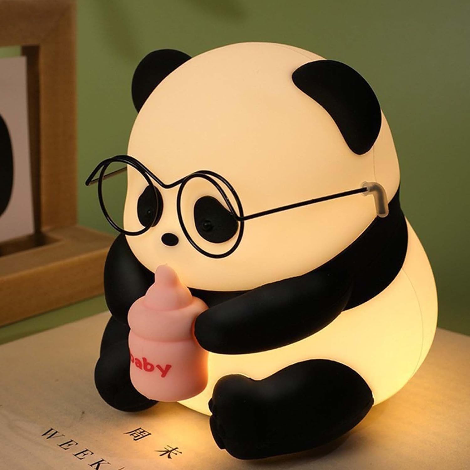 One94Store Panda Led Night Light With Glasses & Bottle  Soft Silicone Animal Lamp, Rechargeable & Portable For Kids Room, Nurse