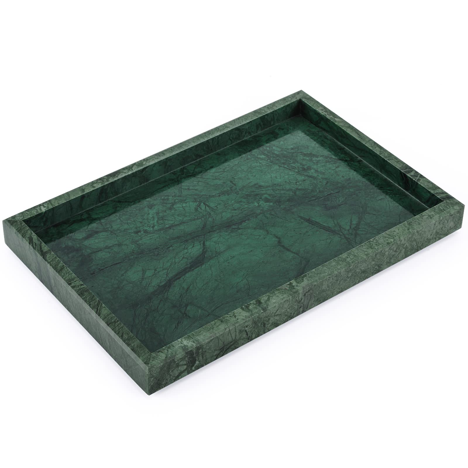 Heshibi Marble Tray For Bathroom,100% Natural Marble Stone Vanity Tray For Kitchen,Home Deco,Vanity. Blackish Green 12''X 8'' X1