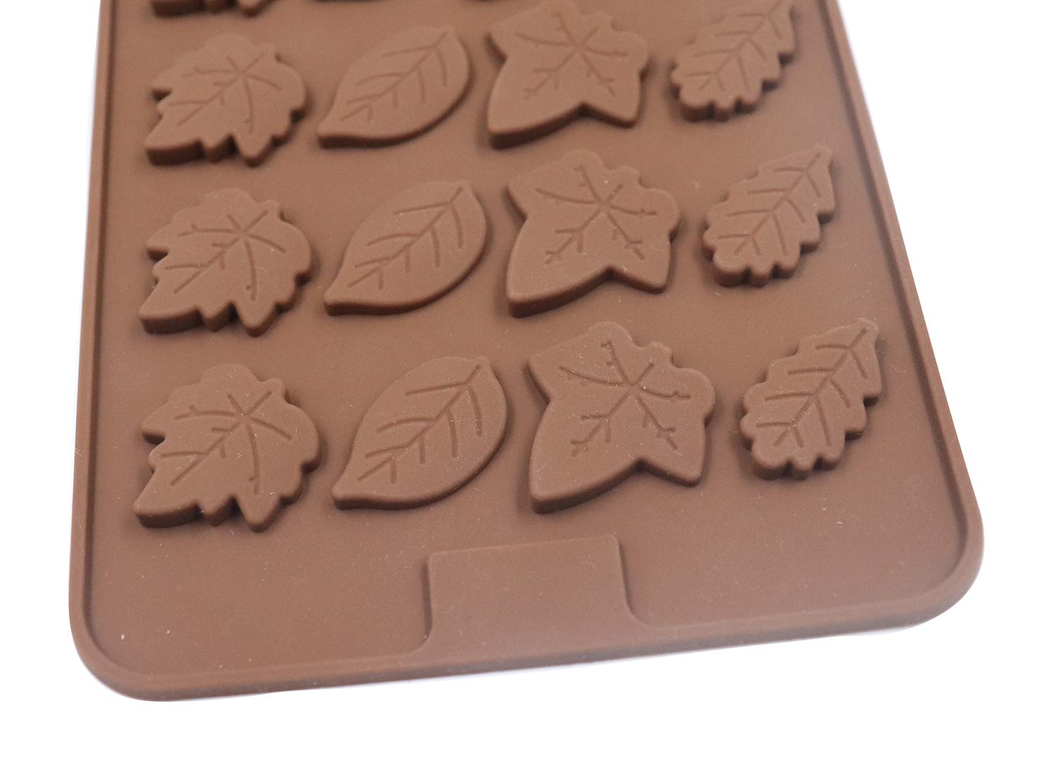 Sowaka 2 Pcs Leaf Shape Chocolate Mold 24 Cavity Brown Silicone Soft Mold For Leave Baking Candy Muffin