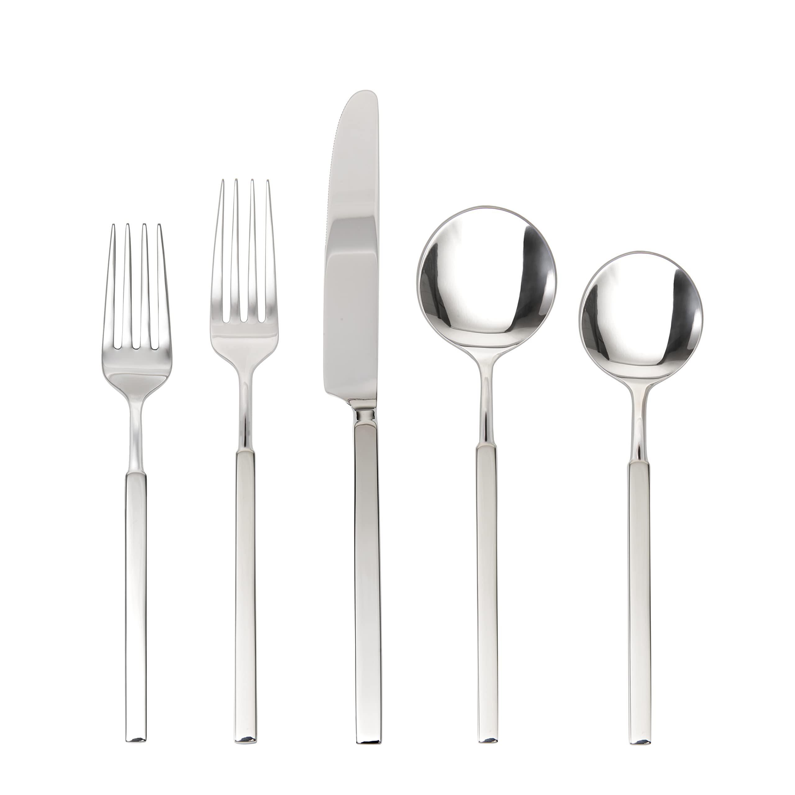 Fortessa Jaxson 18/10 Stainless Steel Flatware, Mirrored Stainless Steel, 5 Piece Place Setting Service For 1