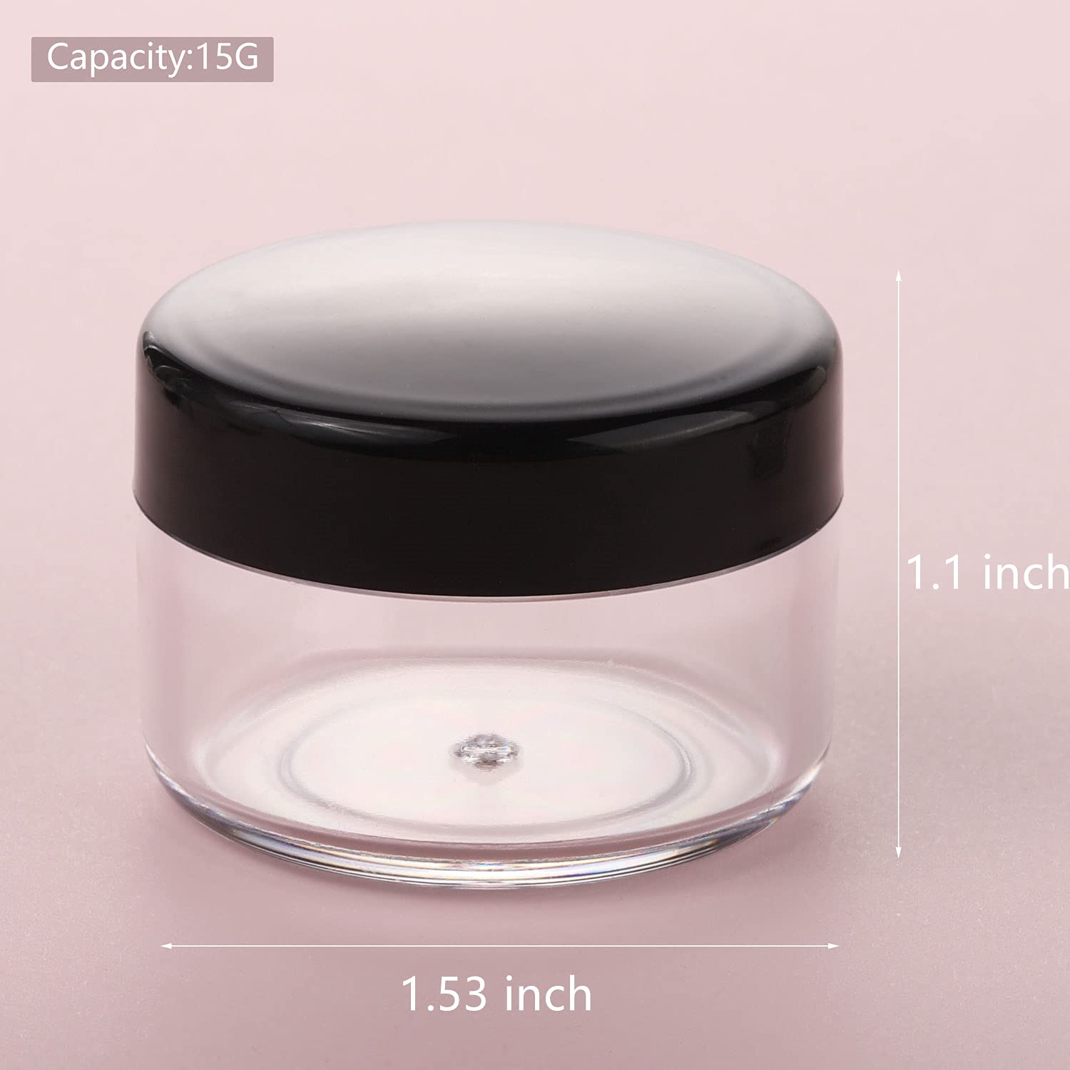 100 Pieces Small Sample Containers Makeup Jars 15 Gram Cosmetic Containers With Lids Plastic Jars Black Traveling Jars Empty Bot
