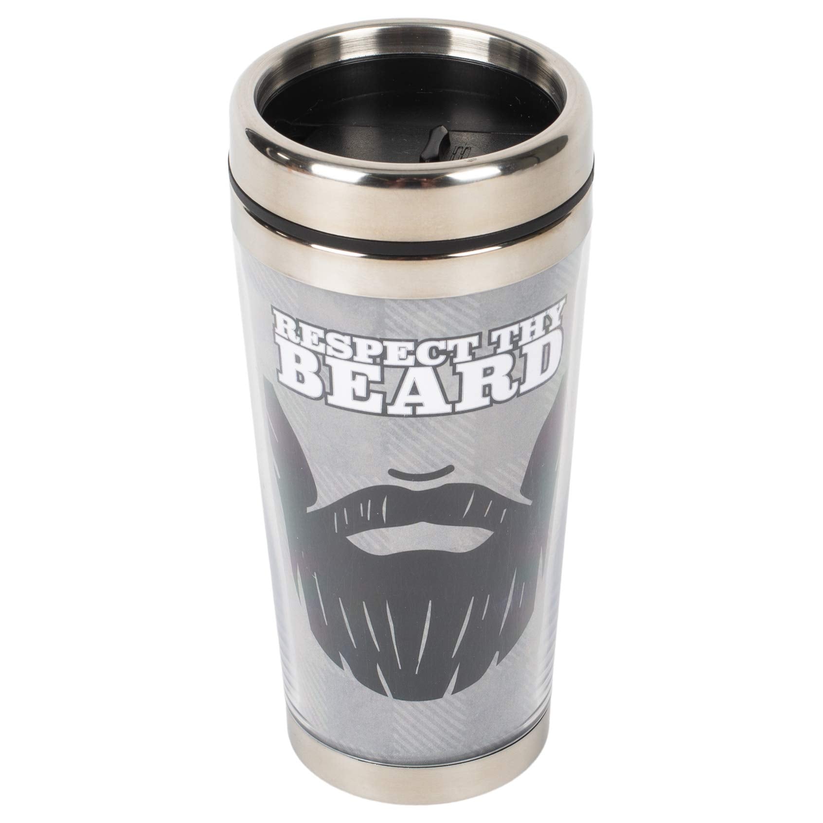 Respect Thy Beard Grey 16 Ounce Stainless Steel Travel Mug Tumbler With Lid