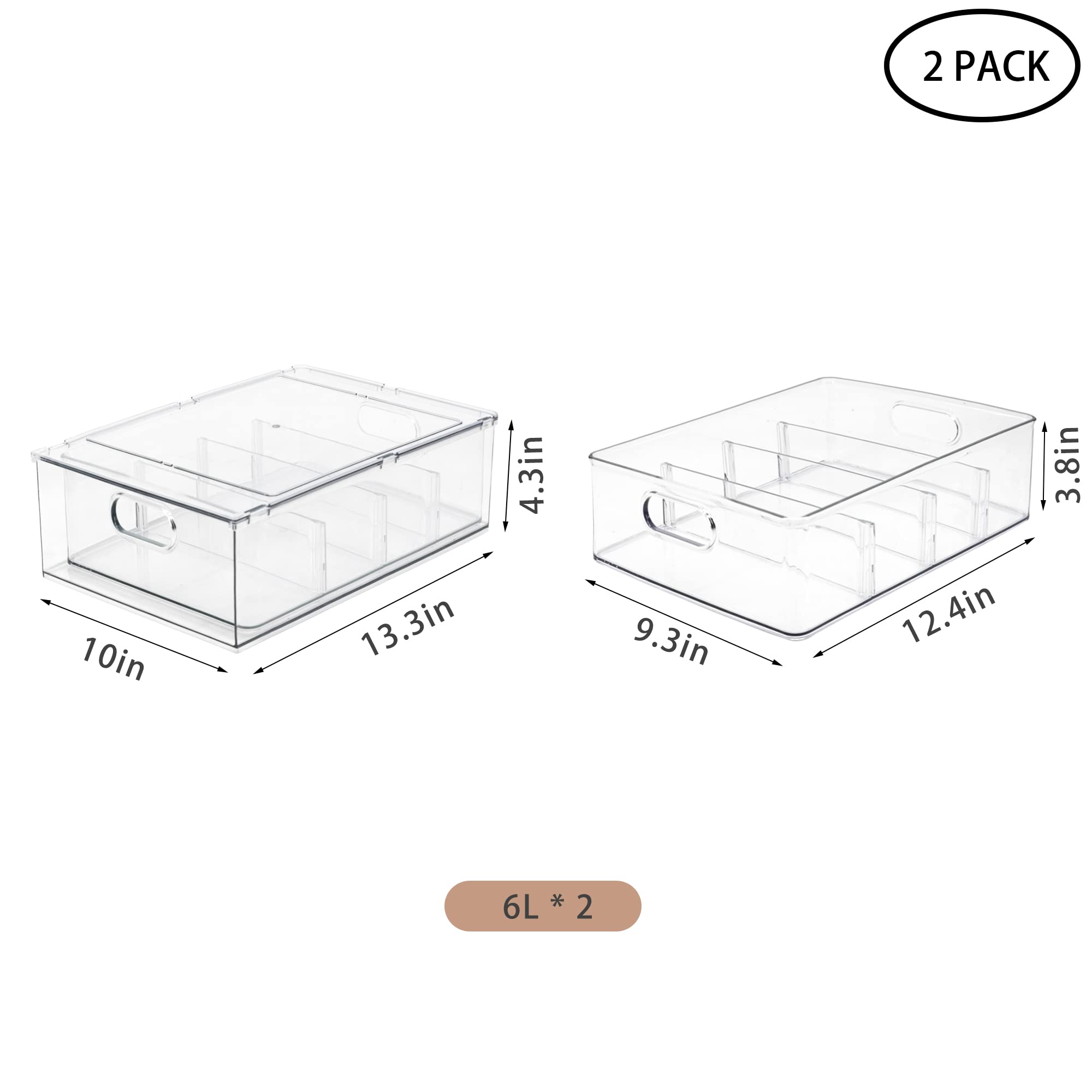 Minesign 2Pack Stackable Fridge Drawers Pull-Out Bins Divided Produce Saver Containers For Refrigerator Storage Organizers For V