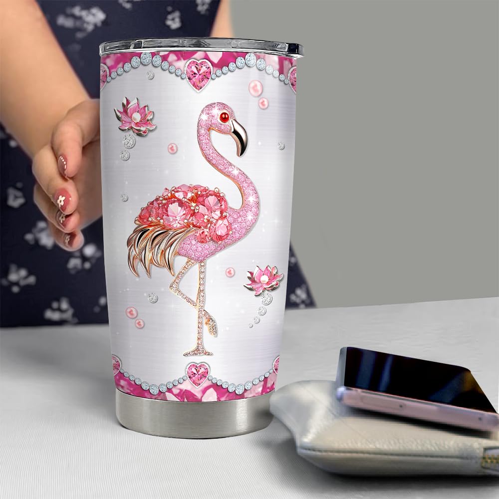 Flamingo Gifts for Women Girls Pink Flamingo Tumbler 20oz Jewelry Drawings Stainless Steel Insulated Tumblers Coffee Travel Mug