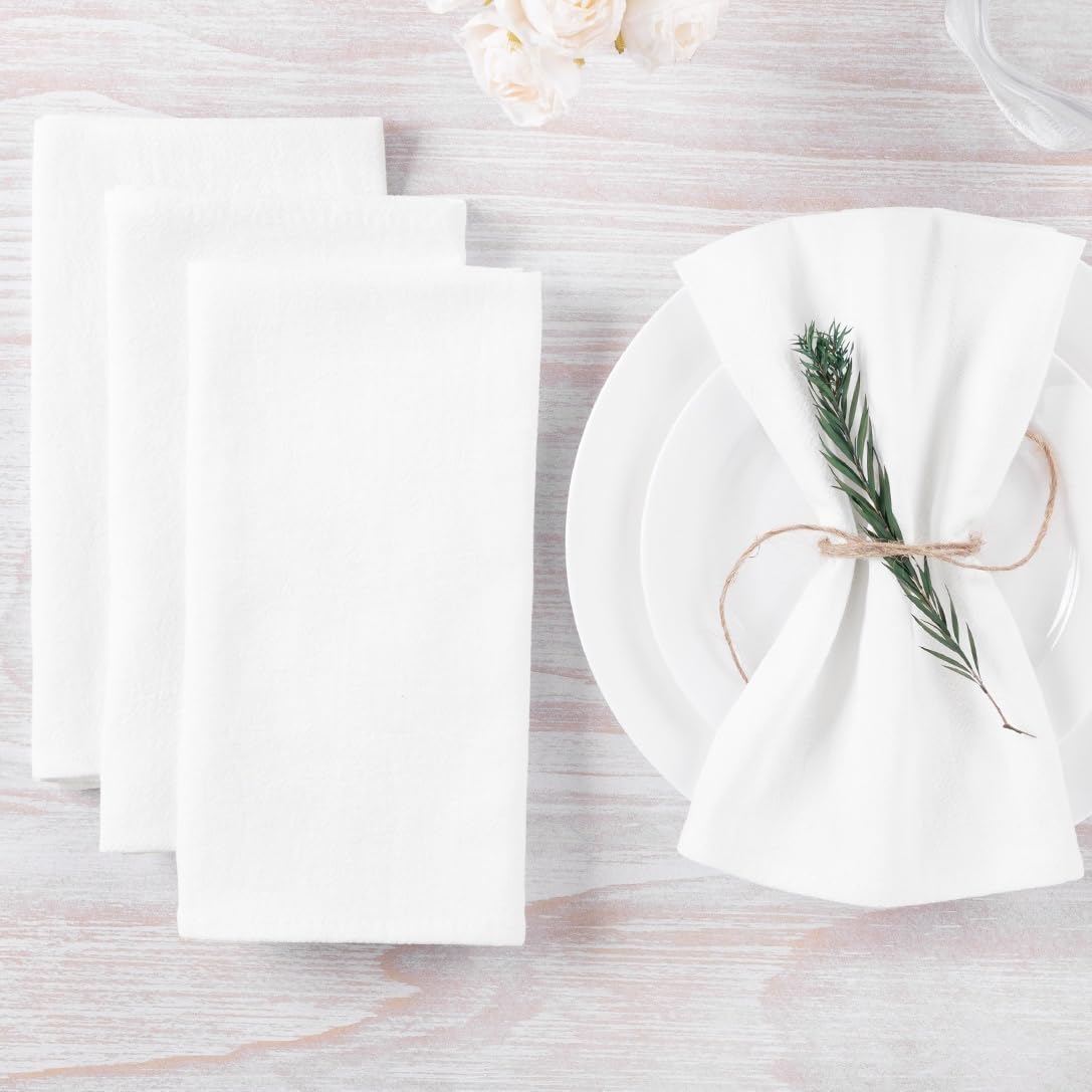 Mlmw White Linen Napkins Cloth Set Of 8 Cotton Dinner Napkins Cloth Bulk Washable 16''  16'' For Spring Wedding Party Baby Brida
