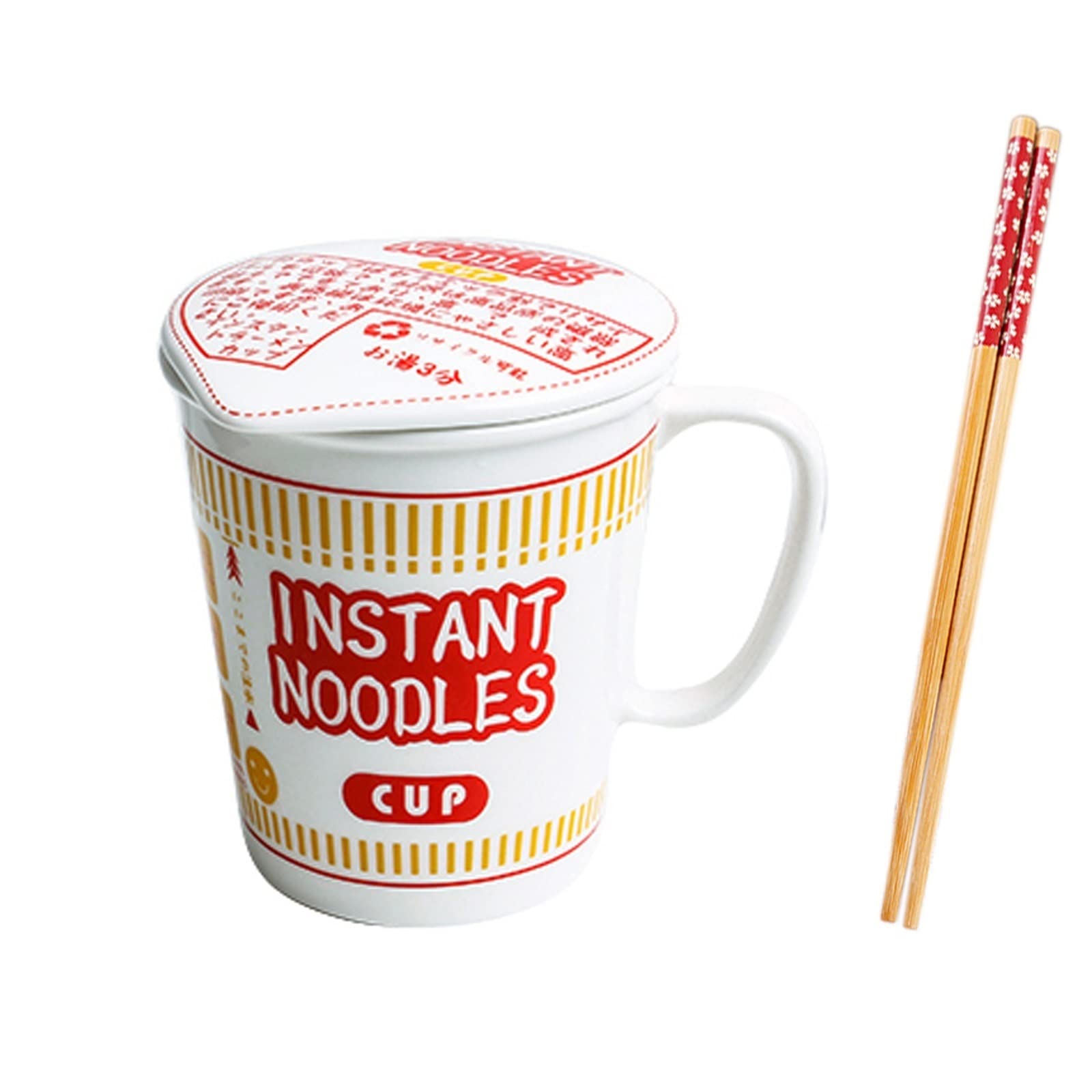 Hanghaijia Instant Noodle Bowl Ceramic With Cover, Creative Ramen Soup Bowl Mug Cover Student Lunch Box Bowl (Color : Red, Size