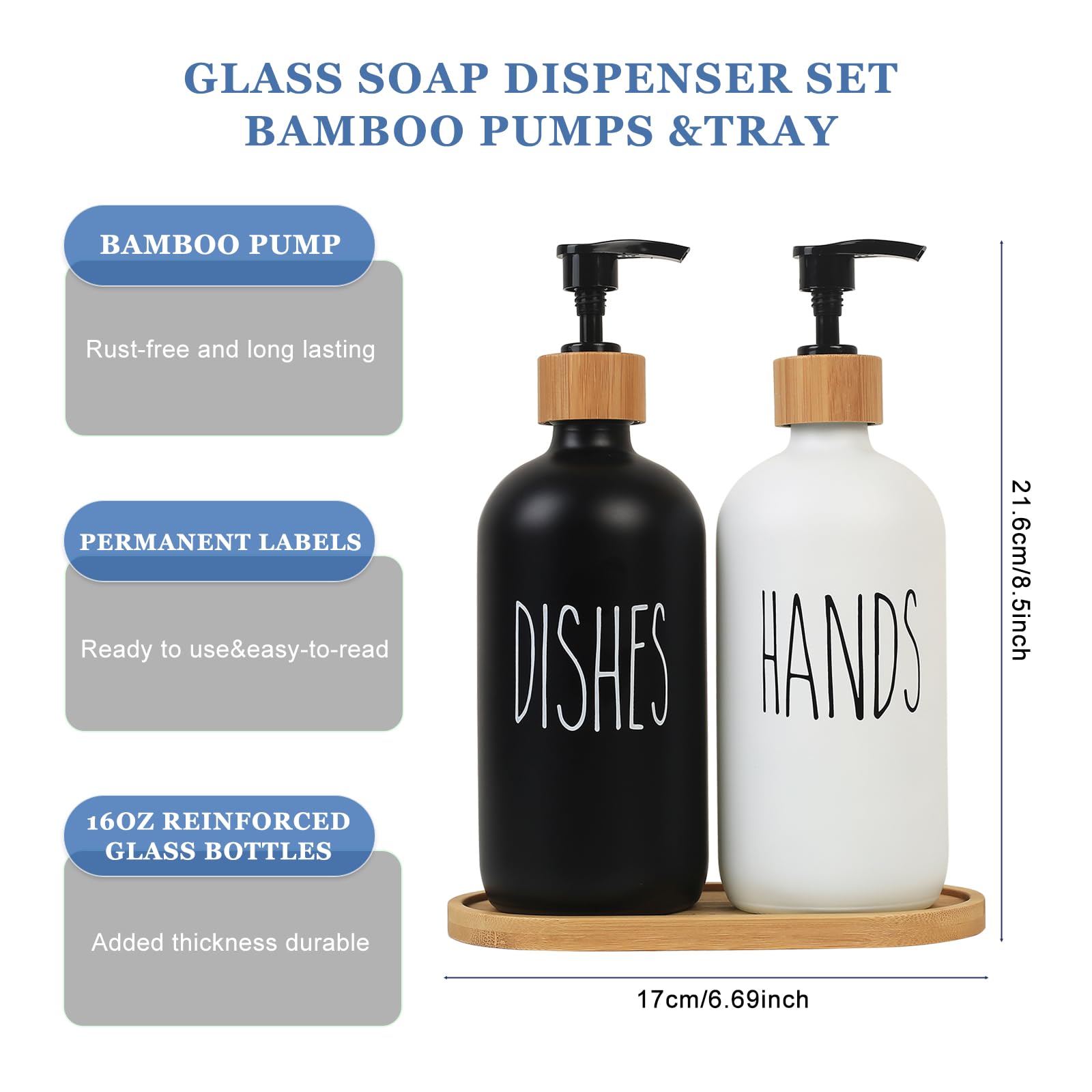 2 Pcs 500Ml Pump Bottle Dispenser, Glass Soap Dispenser, Kitchen Bathroom Lotions Hand And Dish Soap Handwash Shampoo Bottles Wi