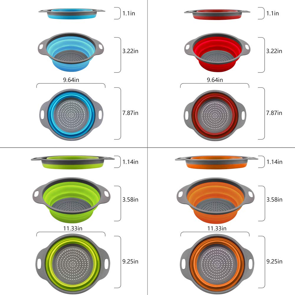 Qimh Collapsible Colander And Strainer Set Of 4, 2 Pc 4 Quart(1 Gal) And 2 Pc 2 Quart(0.5 Gal), Food-Grade Sturdy Plastic Base -