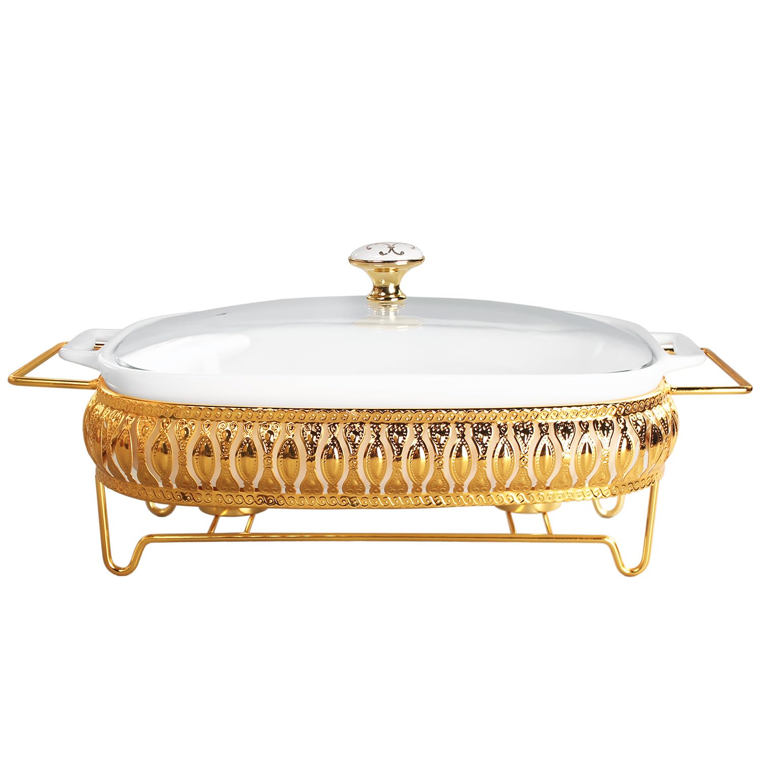 jinsongdafa 11 x 8 Ceramic Rectangular Casserole Dish with Glass Lid and rack, 1.6 Quart White Serving Soup Tureen,Chafing Dis