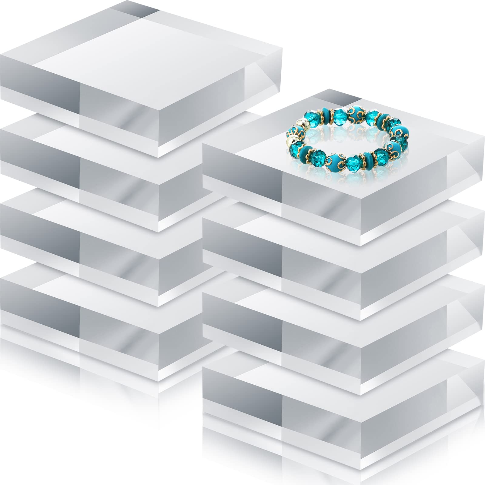 Remerry 8 Pieces Acrylic Display Block 4 x 4 x 1 Inch Clear Polished Acrylic Square Display Cube Block Stand Holder for Rings Je