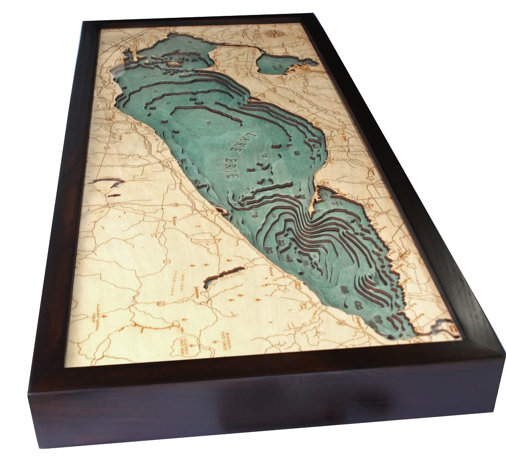 Lake Erie 3-D Nautical Wood Chart, 13.5'' X 31''