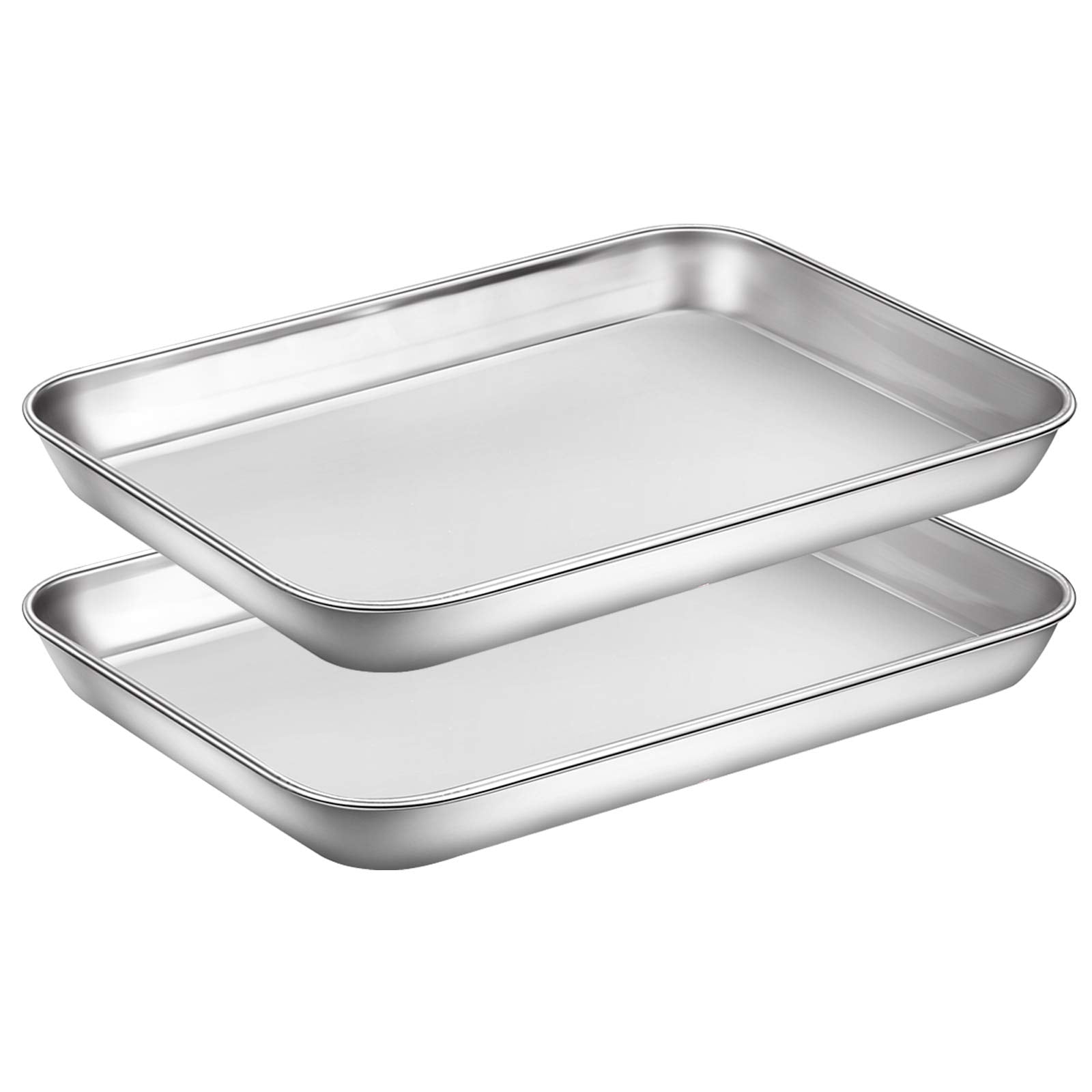 Wildone Baking Sheet Set Of 2 - Stainless Steel Cookie Sheet Baking Pan, Size 9 X 7 X 1 Inch, Non Toxic & Heavy Duty & Mirror Fi