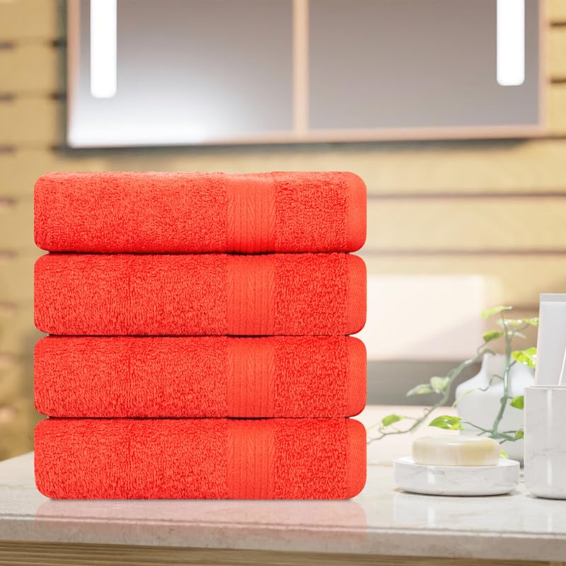 Ample Decor Hand Towels for Bathroom 18 X 28 Inch 600 GSM 100% Cotton  Soft Absorbent - 4 Pcs Orange