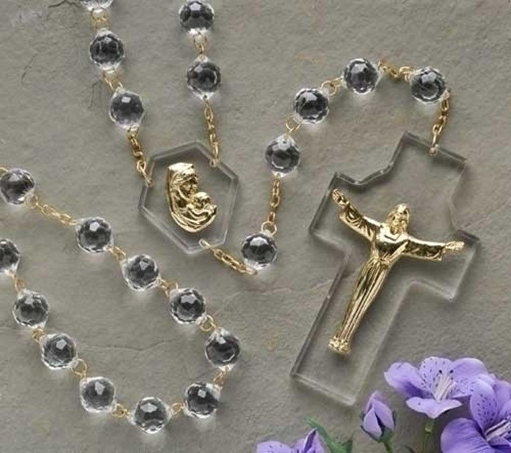 Romans - Crystal Wall Rosary, 54 L, 20MM Beads, Risen Christ, Boxed, Clear, Acrylic, Collectible