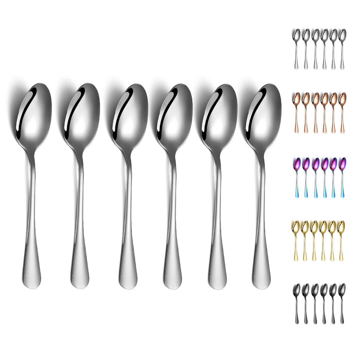 Dinner Spoons, Kyraton 6 Pieces 7.5'' Stainless Steel Table Spoon, Soup Spoons, Dessert Spoons Sliverware Dishwasher Safe Set Of