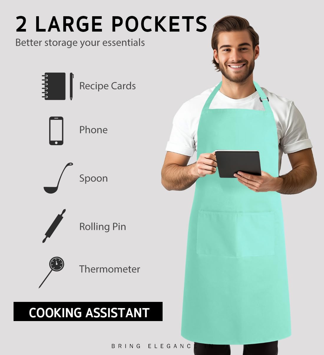 Syntus 2 Pack Adjustable Bib Apron Waterdrop Resistant with 2 Pockets Cooking Kitchen Aprons for BBQ Drawing, Women Men Chef, Li