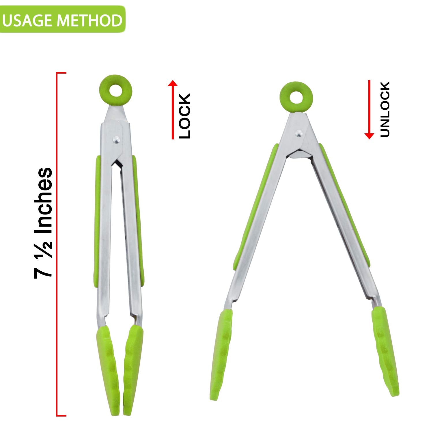 Hinmay Mini Tongs With Silicone Tips 7 Inch Small Cooking Tongs, Set Of 3 (Green)