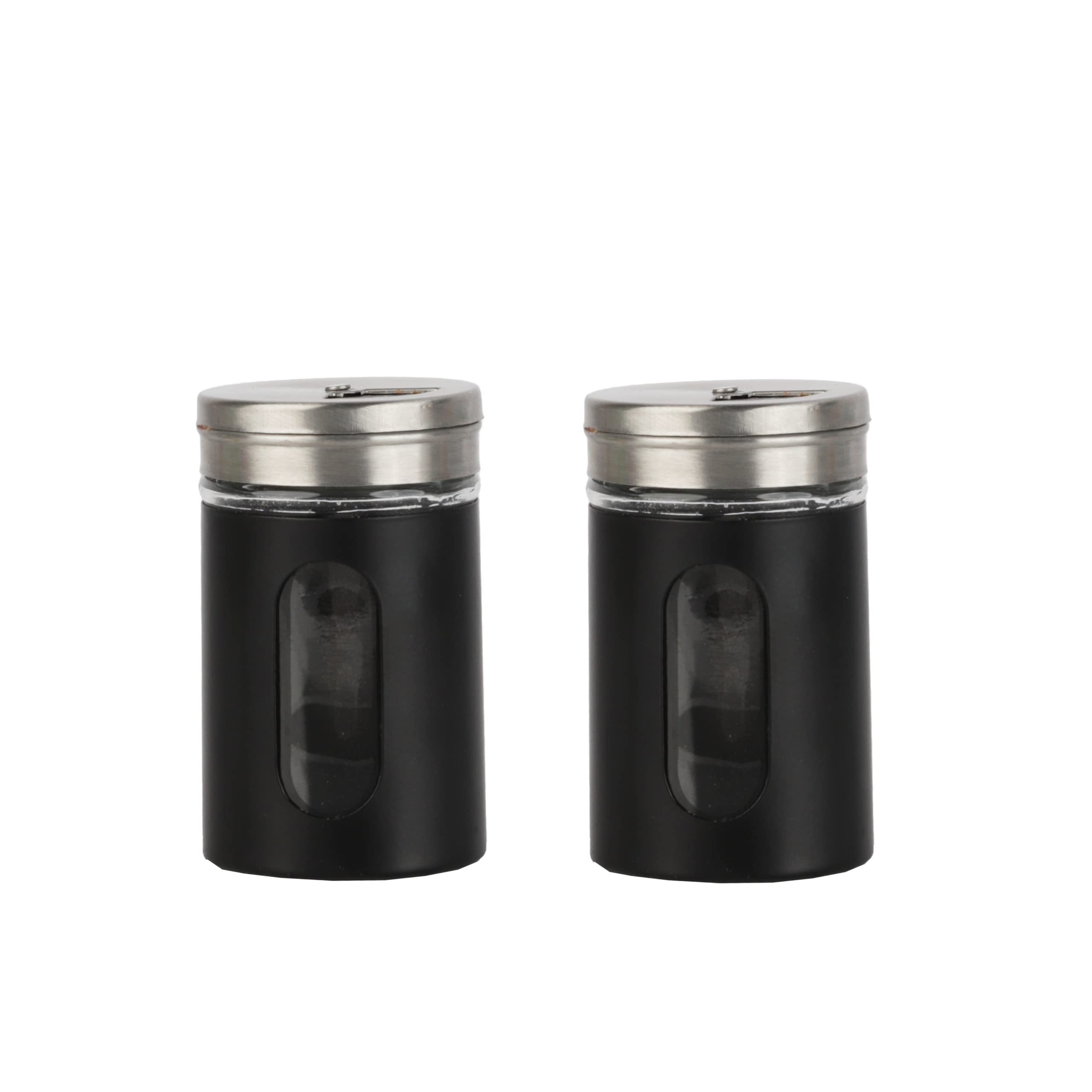 Black Salt Pepper Shakers Retro Spice Jars Glass - Set Of 2