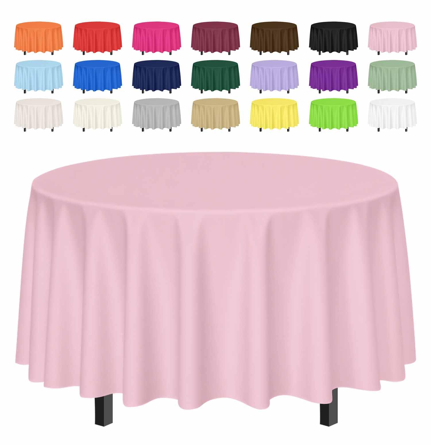 SietDESEO 3 Pack Light Pink Tablecloth Round 84 x 84 Plastic Table Cover Waterproof Pink Table Cloth Disposable for Wedding Birt