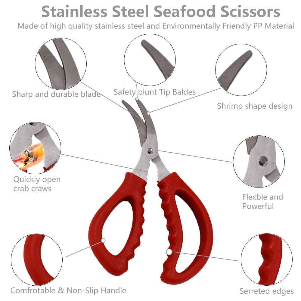 2 Pack Seafood Scissors Seafood Fish Crab Shrimp Lobster Scissors Stainless Steel Shears for Kitchen Tools