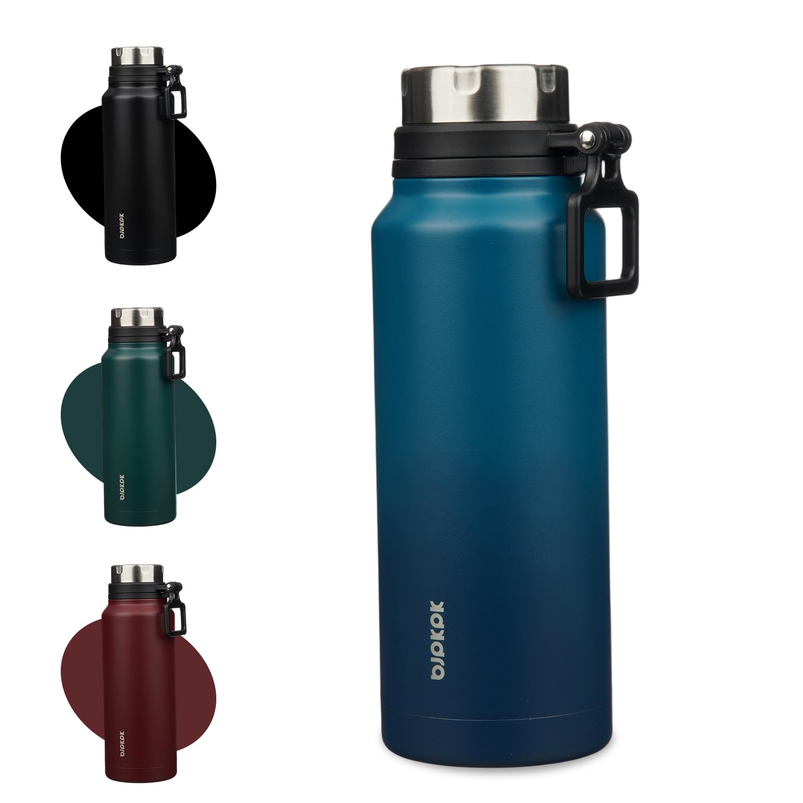 BJPKPK 40oz Insulated Water Bottle with Handle BPA Free Stainless Steel Travel Thermal Flask Reusable Large Water Bottle,Sea