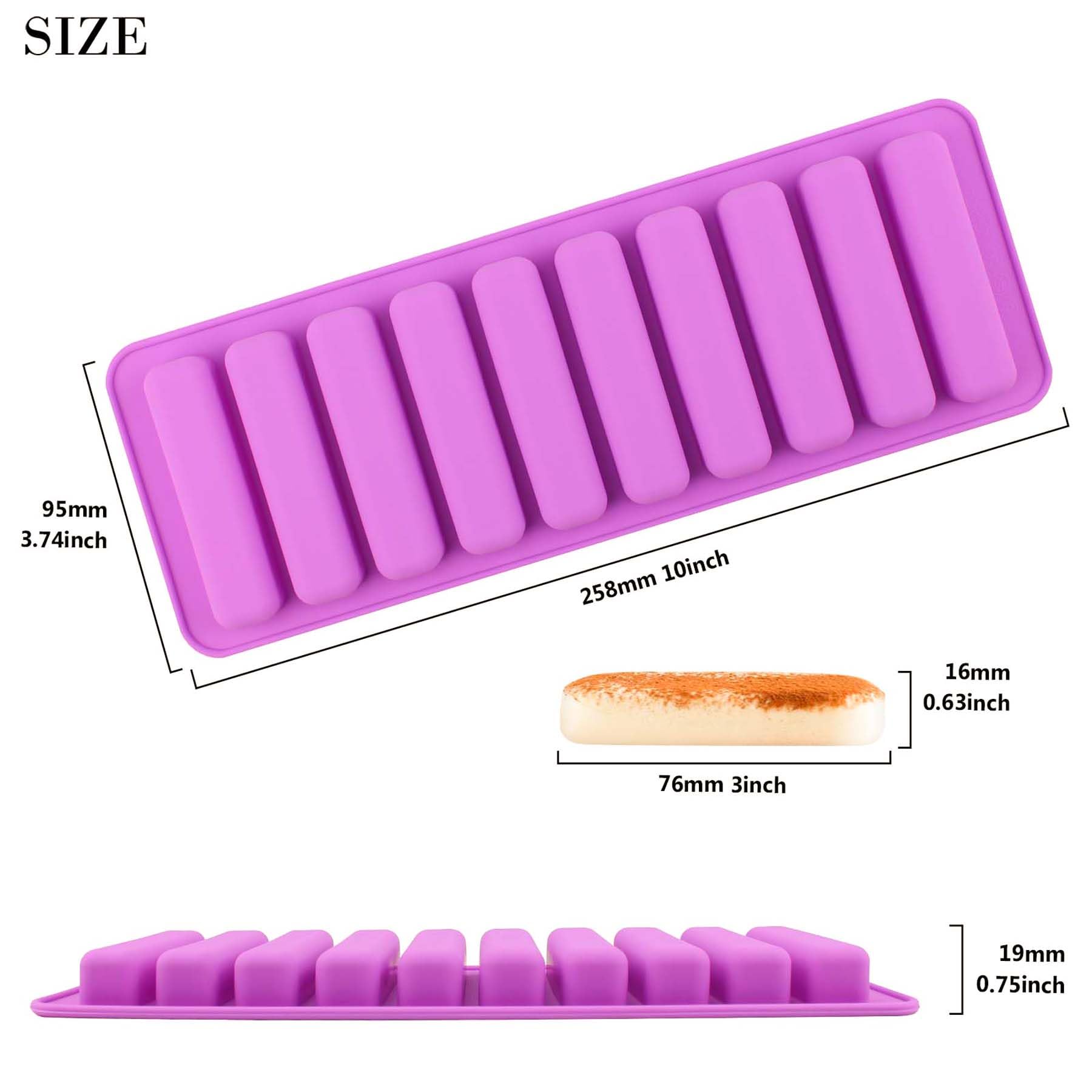 Funshowcase Rectangular Oblong Chocolate Cracker Bar Stick Block Ice Tube Jelly Tray Cylinder Silicone Candy Mold