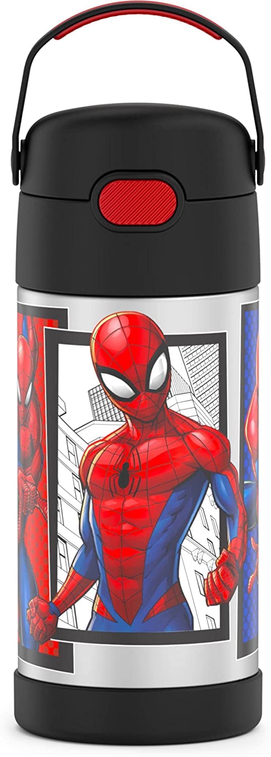 Thermos Funtainer Water Bottle With Straw - 12 Ounce, Spider-Man - Kids Stainless Steel Vacuum Insulated Water Bottle With Lid