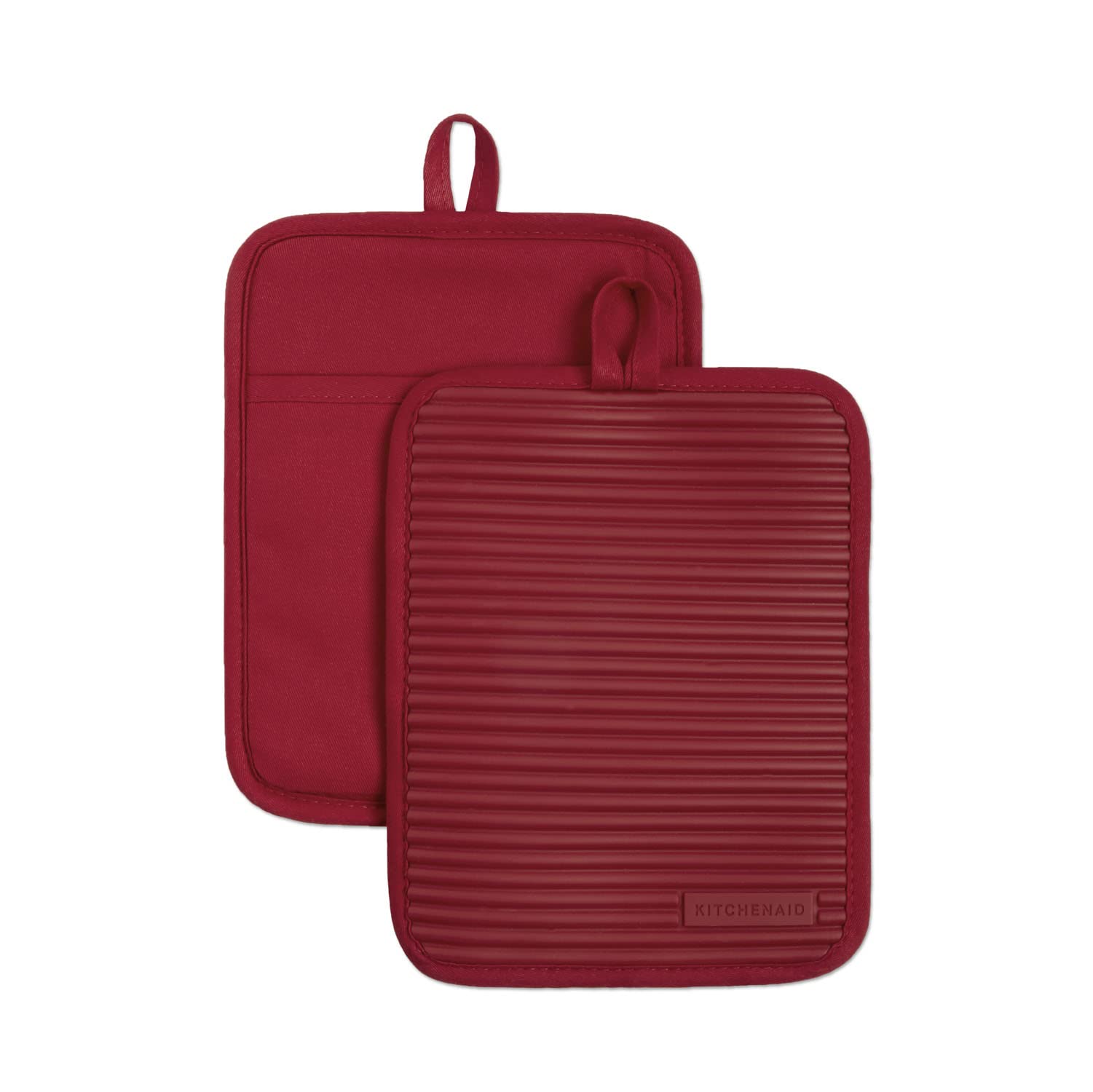KitchenAid Ribbed Soft Silicone Pot Holder 2-Pack Set, Passion Red, 7x9