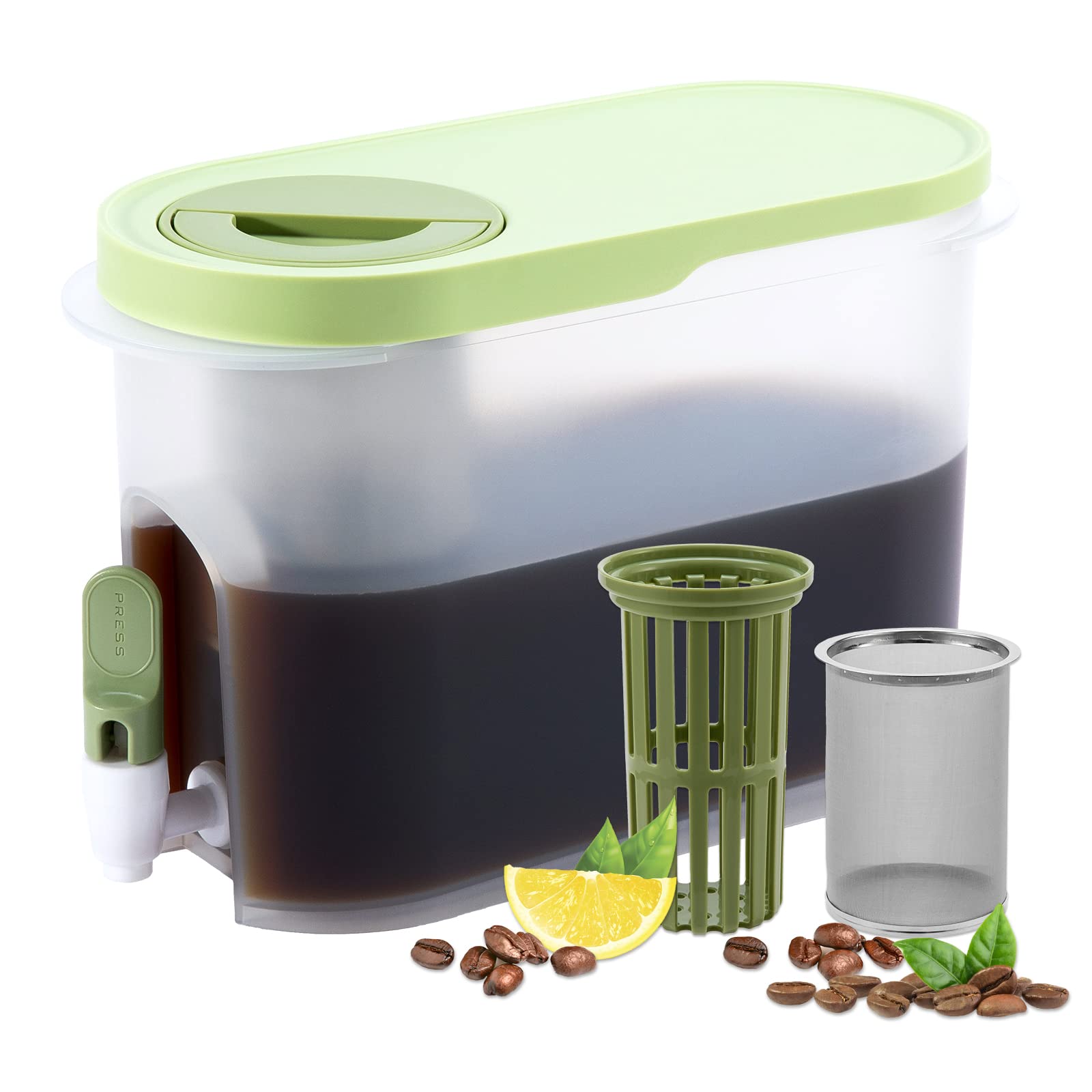 PARBEE 1 Gallon Cold Brew Coffee Maker, Iced Coffee Maker with Ultra Fine Stainless Steel Mesh Filter and Spigot, Cold Brew Pitc