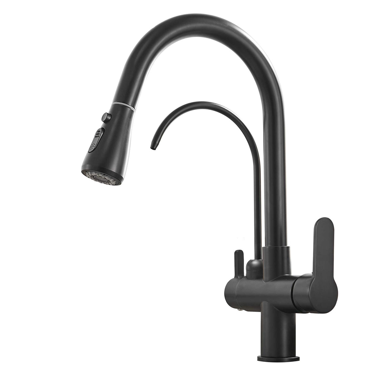Menatt Commercial 3 In 1 Drinking Water Faucet, High Arc Water Filter Purifier Kitchen Faucets, Dual Handle Pull Out Kitchen Sin
