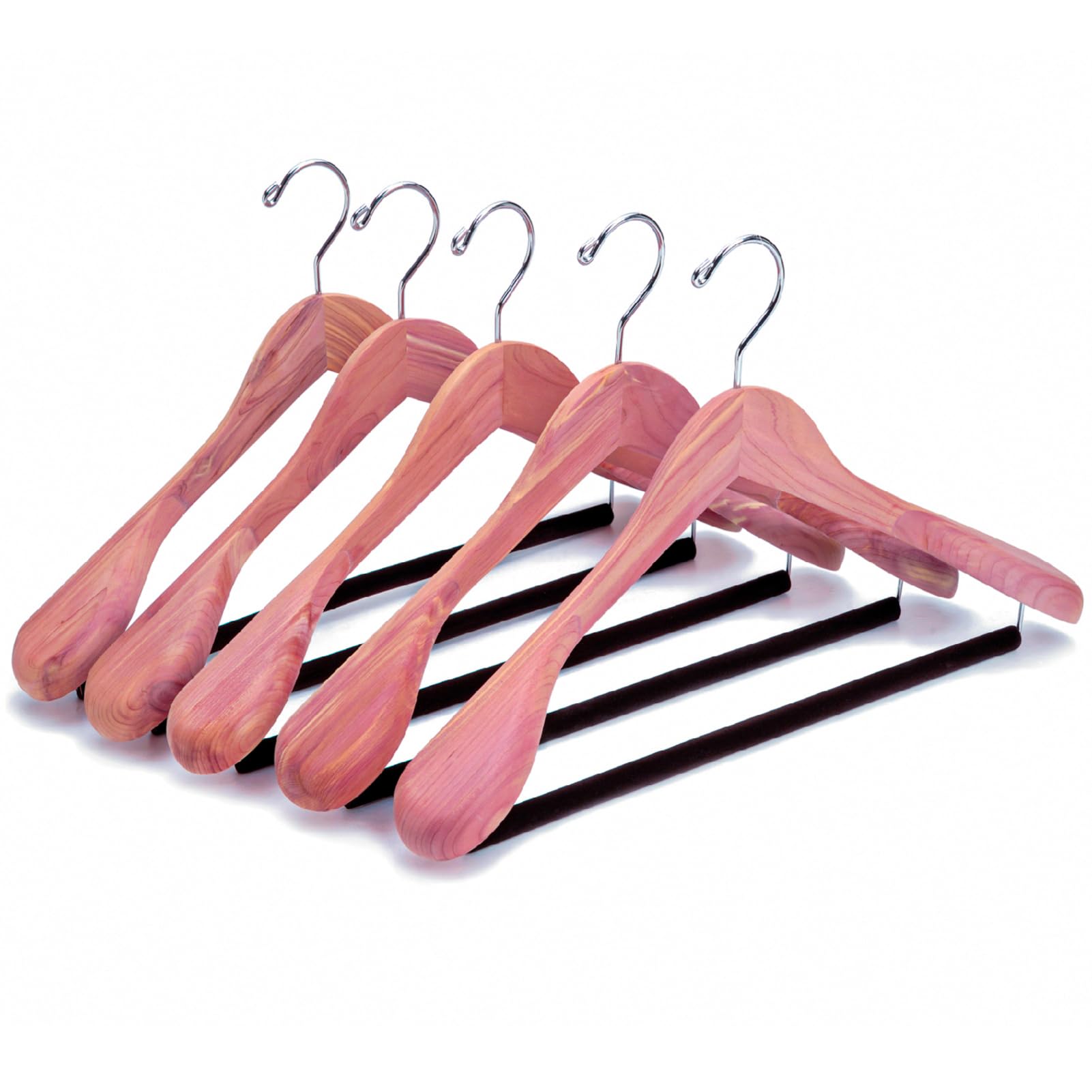 Amber Home 5 Pack American Red Cedar Wood Coat  Suit Hangers with Extra Wide Shoulder  Wooden Jacket Clothes Hanger Smooth Deluxe Aromatic Natural Cedar with Non Slip Velvet Pant Bar