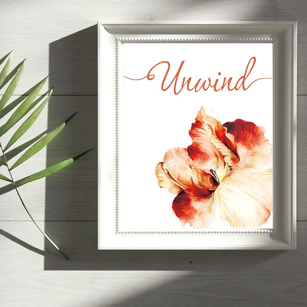 Iiiluyot 4Pcs Bathroom Wall Art Decor Flowers Unframed Poster Prints Relax, Soak, Unwind, Breathe, Bathroom Wall Decor Art Paint