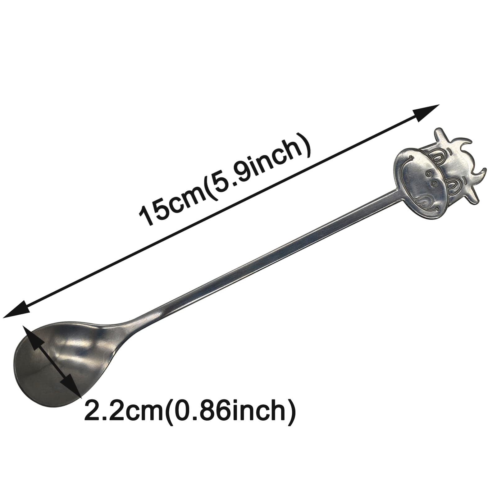 Maydahui 2Pcs Cow Spoon 5.9Inch 18/10(304) Stainless Steel Coffee Spoon Cartoon Animal Dessert Spoon Tableware Kitchen Tools For