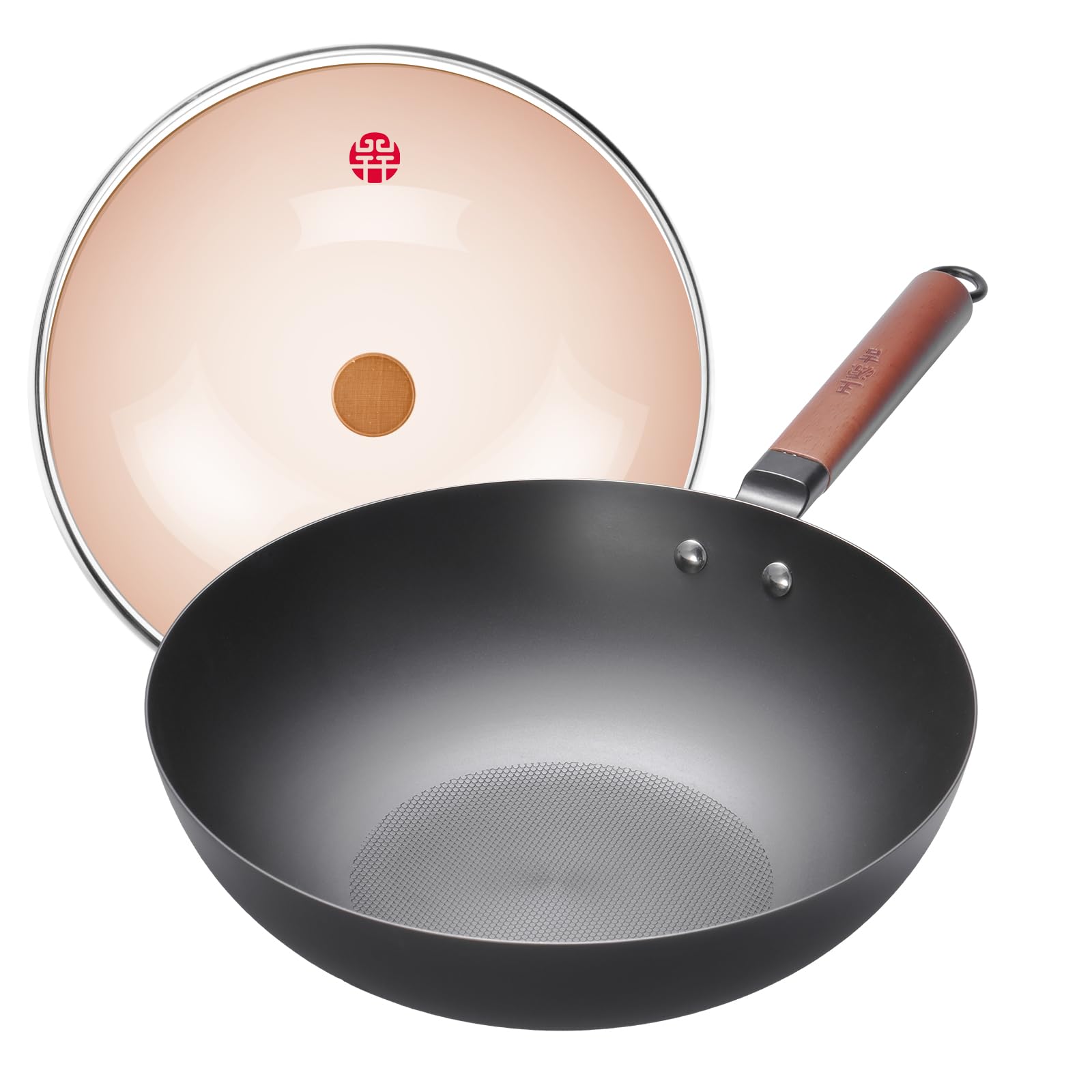 Wangyuanji Iron Wok 12.6 Inch,Carbon Steel Wok Non-Coated Stir Fry Pan,Compatible With Induction, Gas, And Electric Ceramic Cook