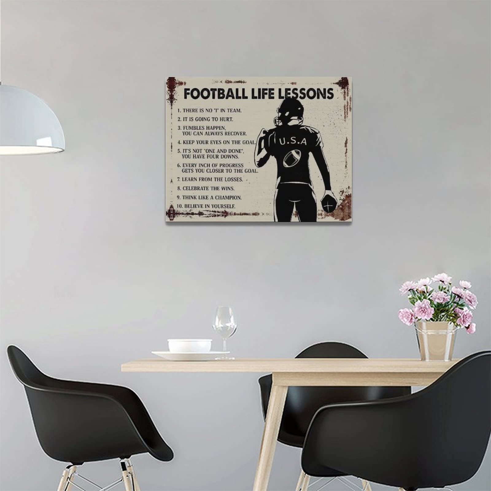 Eiffecho Football Wall Art Decor - Inspirational Quotes Canvas Print, 16"x12", Wood, Football Life Lessons