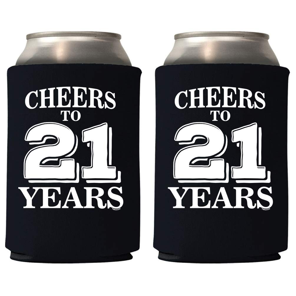 Veracco Cheers To 21 Years Twenty First Can Coolie Holder 21St Birthday Gift Party Favors Decorations (Black, 12)