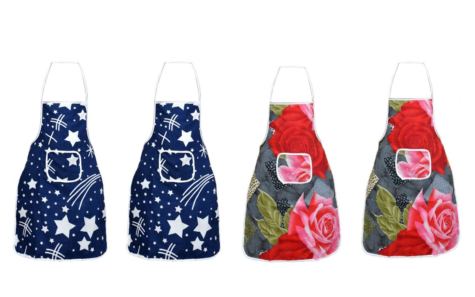Aazeem Cotton Abstract Kitchen Apron 20inch X 30inch Pack Of 4 With Waterproof Back
