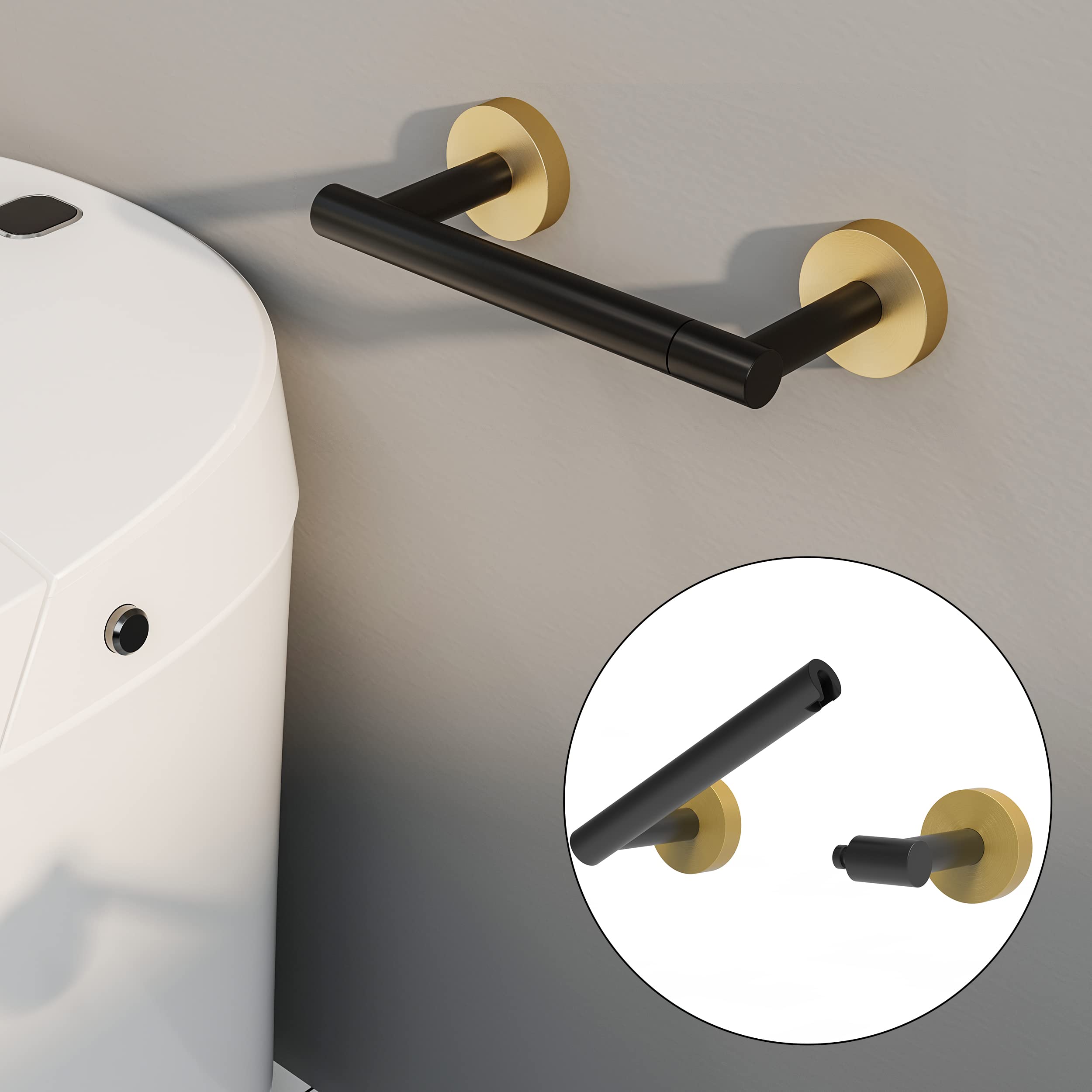 Rarxtr Black And Gold Toilet Paper Holder Sus304 Stainless Steel Double Post Pivoting Toilet Paper Roll Holder Wall Mounted Tiss