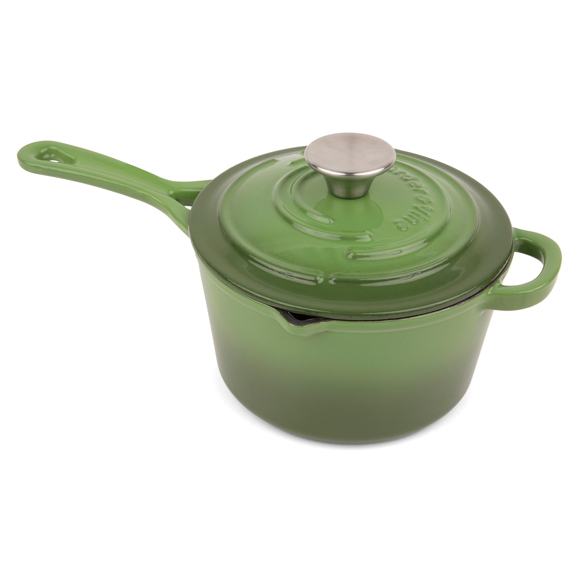 Larder & Vine Enameled Cast Iron Saucepan | 2.2 qt Sauce Pan with Lid | Saucepan with Pour Spouts | Enameled Cast Iron Pot Compa