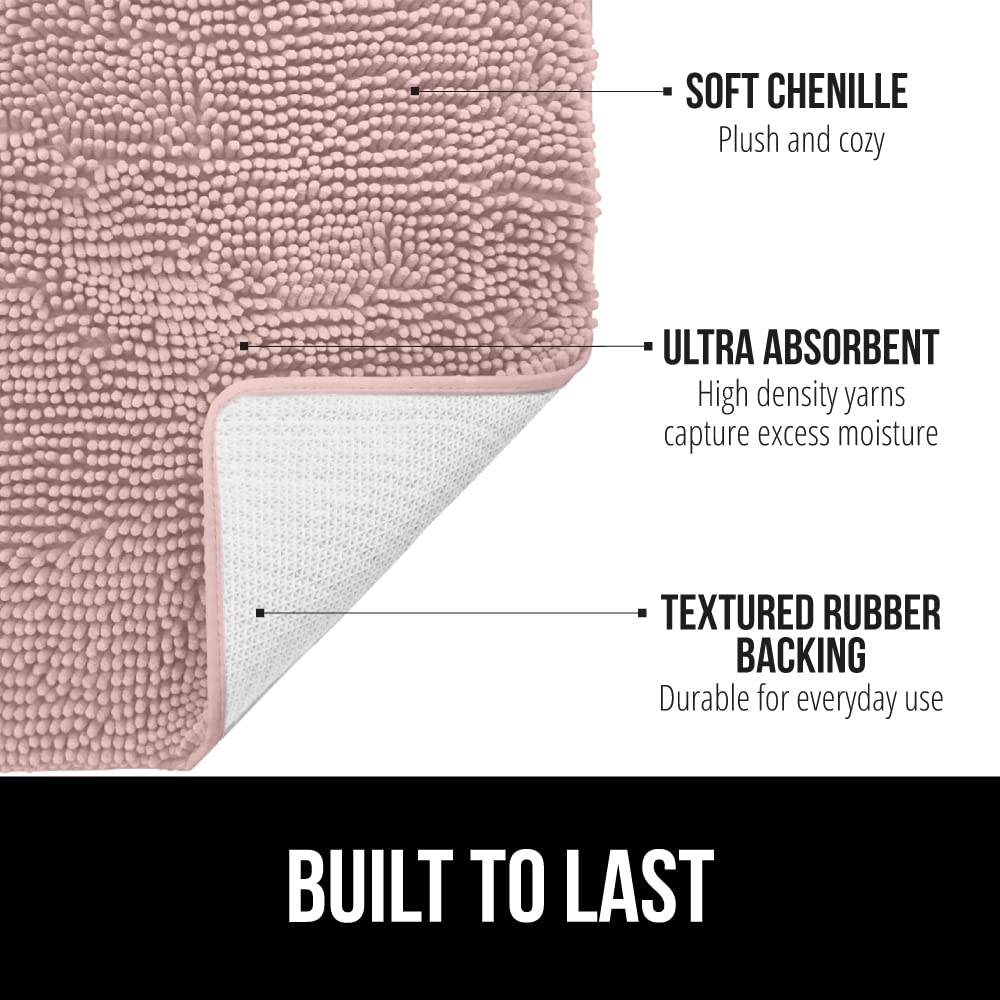 Gorilla Grip Bath Rug  44x26  Thick Soft Absorbent Chenille Rubber Backing Bathroom Rugs  Microfiber Dries Quickly  Shaggy Machine Washable Mats  Plush Durable Rug  Bathtub and Shower Floor Dusty Rose