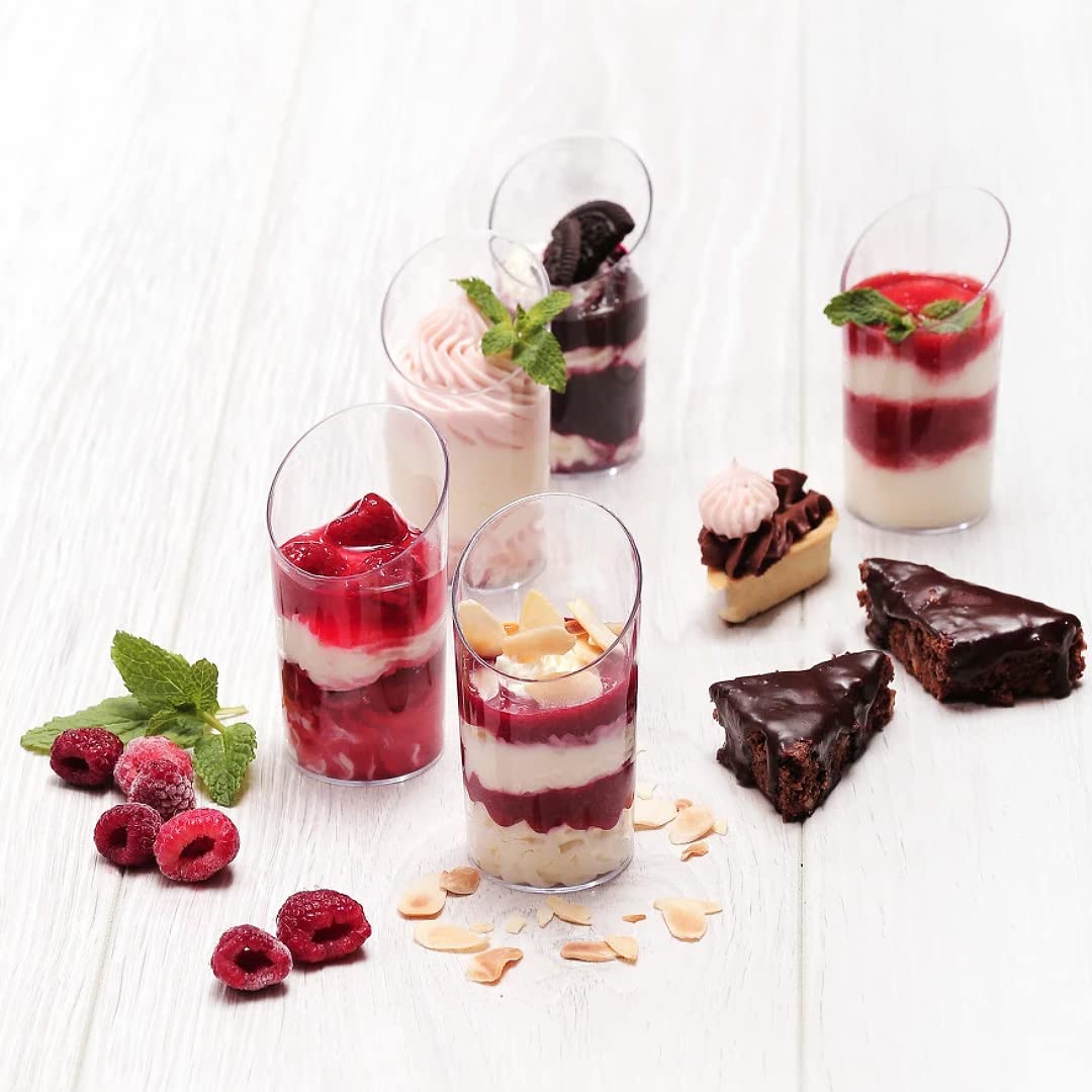 Zezzxu 50 Pack Mini Dessert Cups With Spoons, 2.2 Oz Plastic Small Dessert Shotter Cups Slanted Appetizer Cups For Serving Mouss