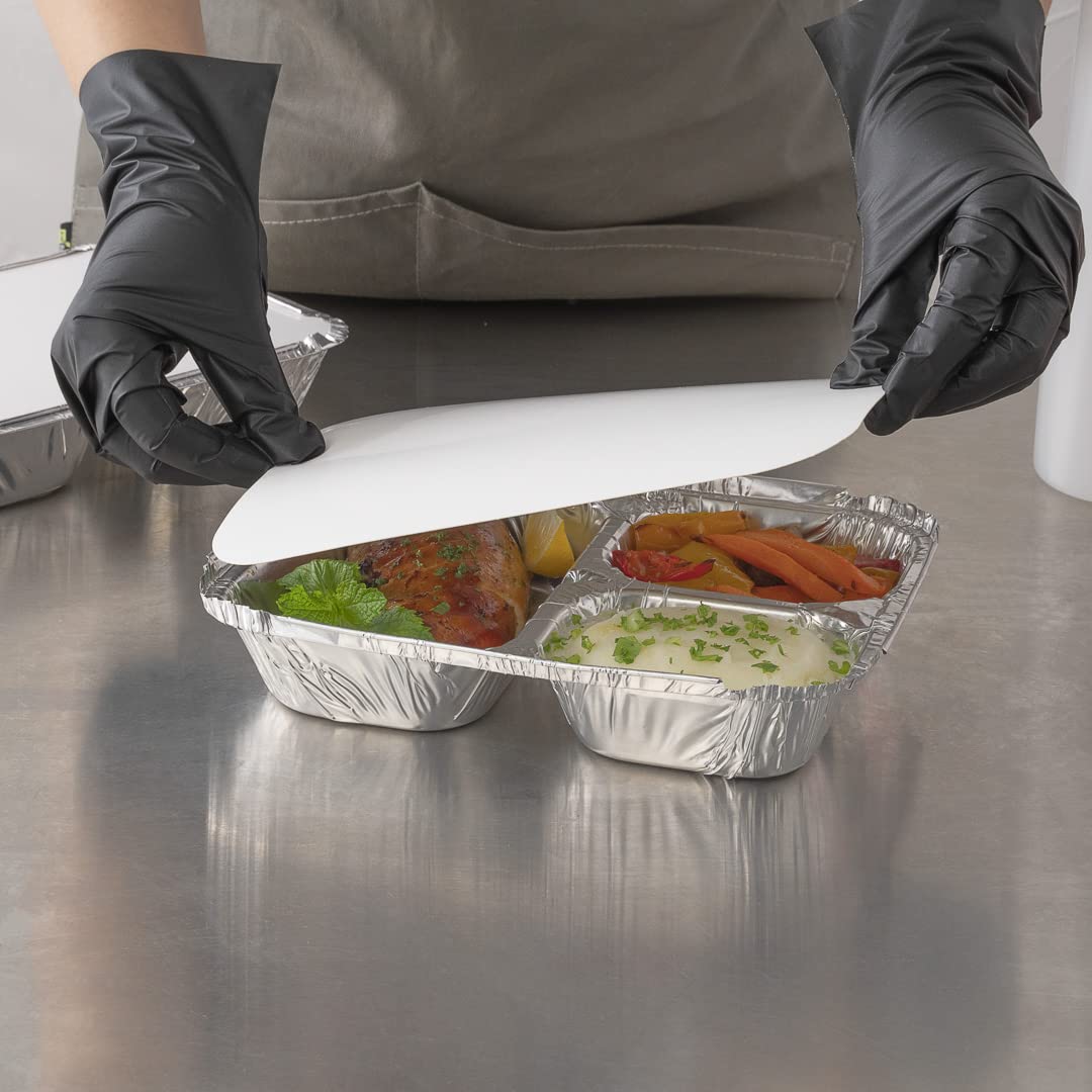Restaurantware Lids Only: Foil Lux Aluminum Pan Lids For 3-Compartment Trays 100 Rectangle Foil Board Lids - Trays Sold Separate