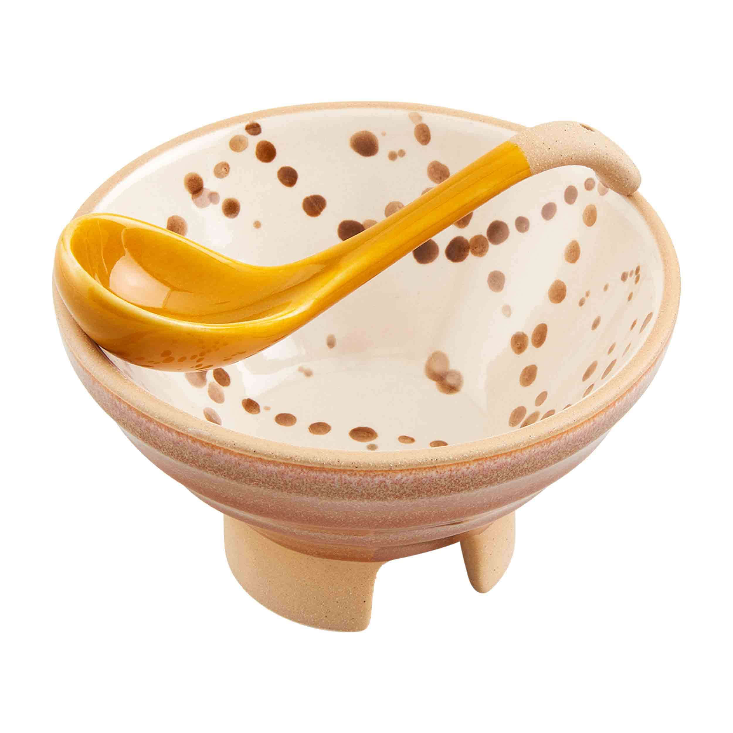 Mud Pie Splatter Salsa, bowl 3 1/2 x 5 3/4 dia | ladle 5 1/2, Brown