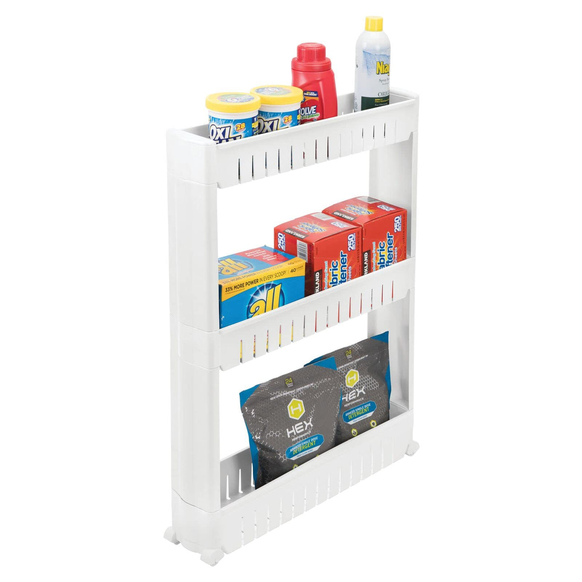 Mdesign Slim Plastic Rolling Laundry Utility Cart, Portable Storage Organizer Trolley - Easy-Glide Wheels And 3 Heavy-Duty Shelv